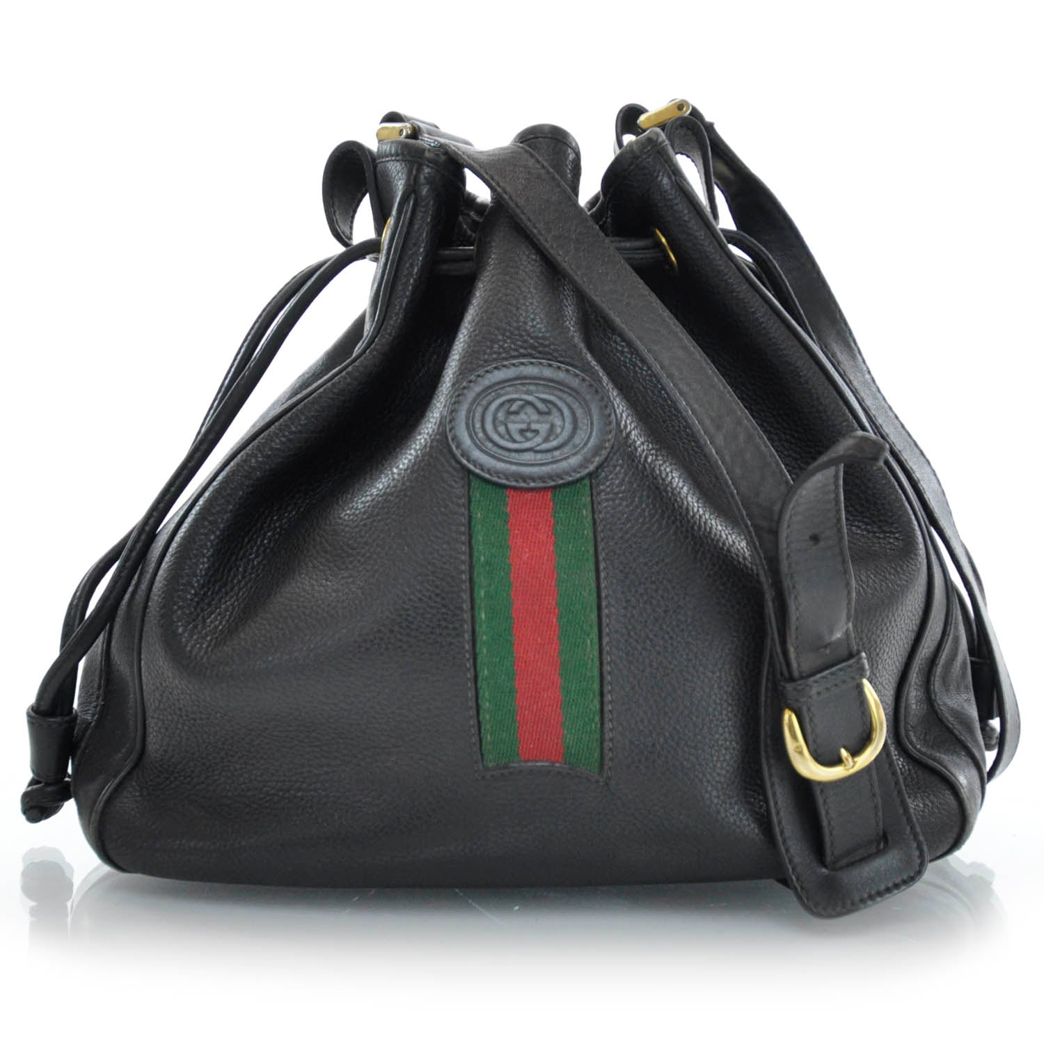 Gucci Leather Web Drawstring Bag Black 1 of 9