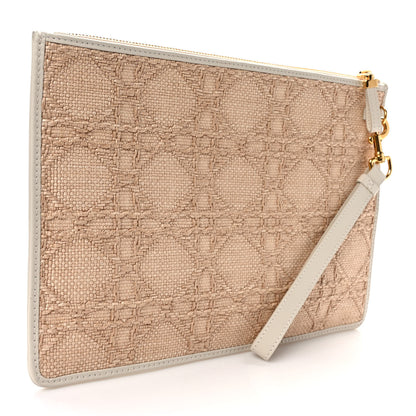 Christian Dior Raffia Cannage Large Caro Daily Zipped Pouch Natural 3 of 6
