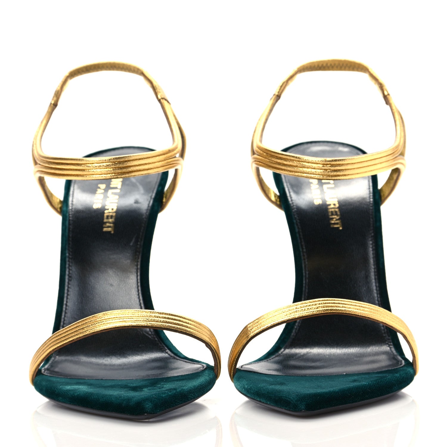 Saint Laurent Metallic Velvet Talitha Ankle Strap Sandals 39 Green Gold 2 of 9