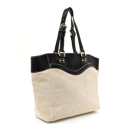 Gucci Calfskin Canvas Tote Black White 3 of 11