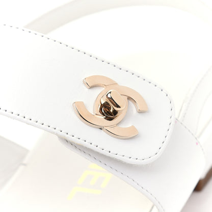 Chanel Lambskin CC Thong Sandals 37 White 10 of 20