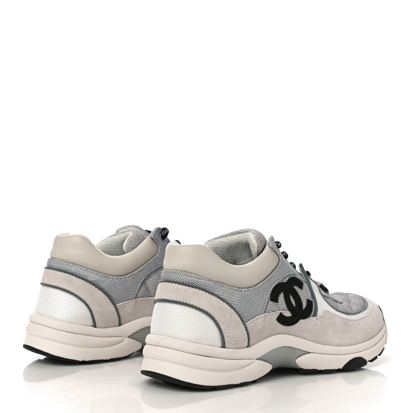 Nylon Calfskin Suede Womens CC Sneakers 38.5 Grey White