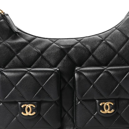 Chanel Shiny Lambskin Quilted Large Trendy Pockets Hobo Black 7 of 10