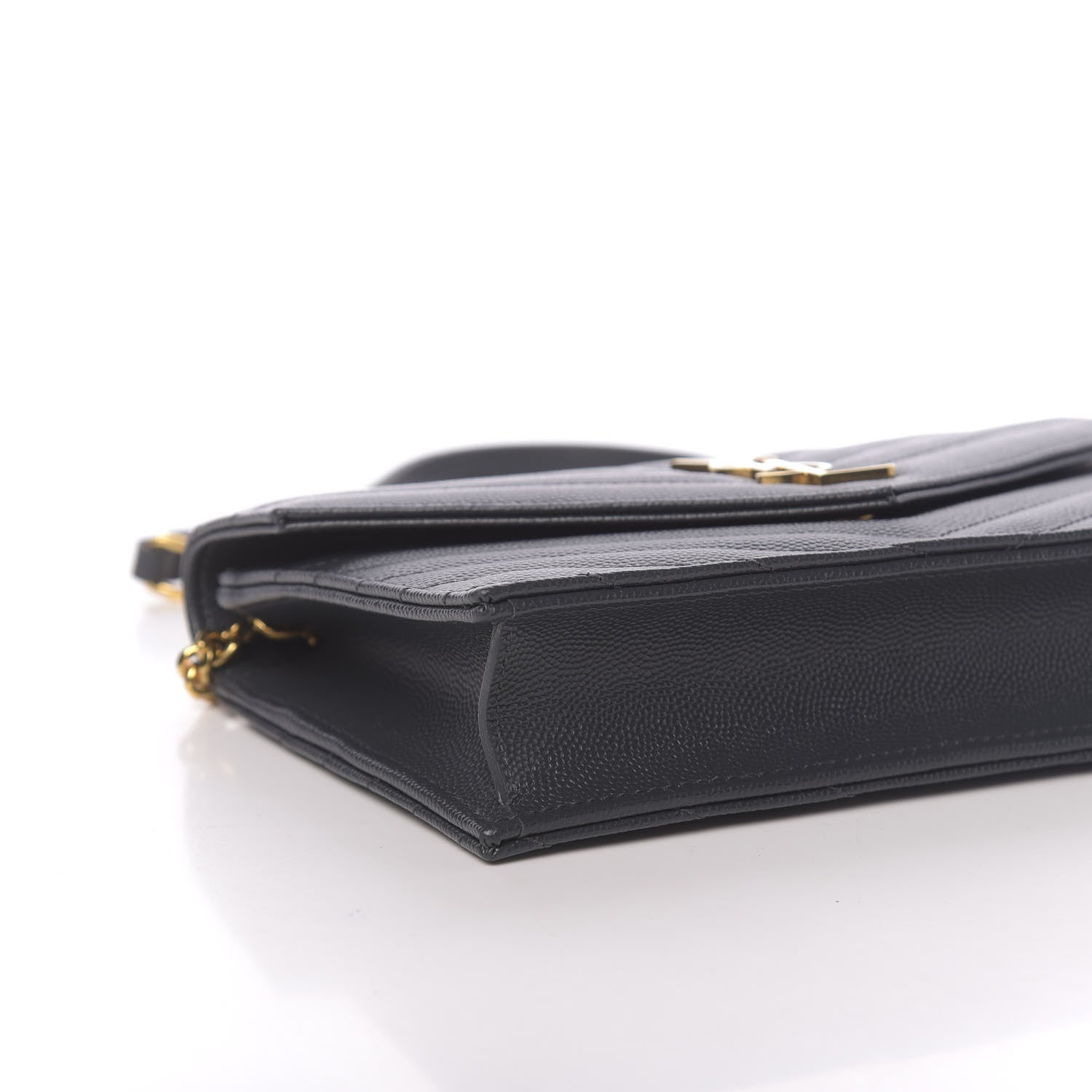 Saint Laurent Grain De Poudre Matelasse Chevron Monogram Envelope Chain Wallet Dark Smog 10 of 12