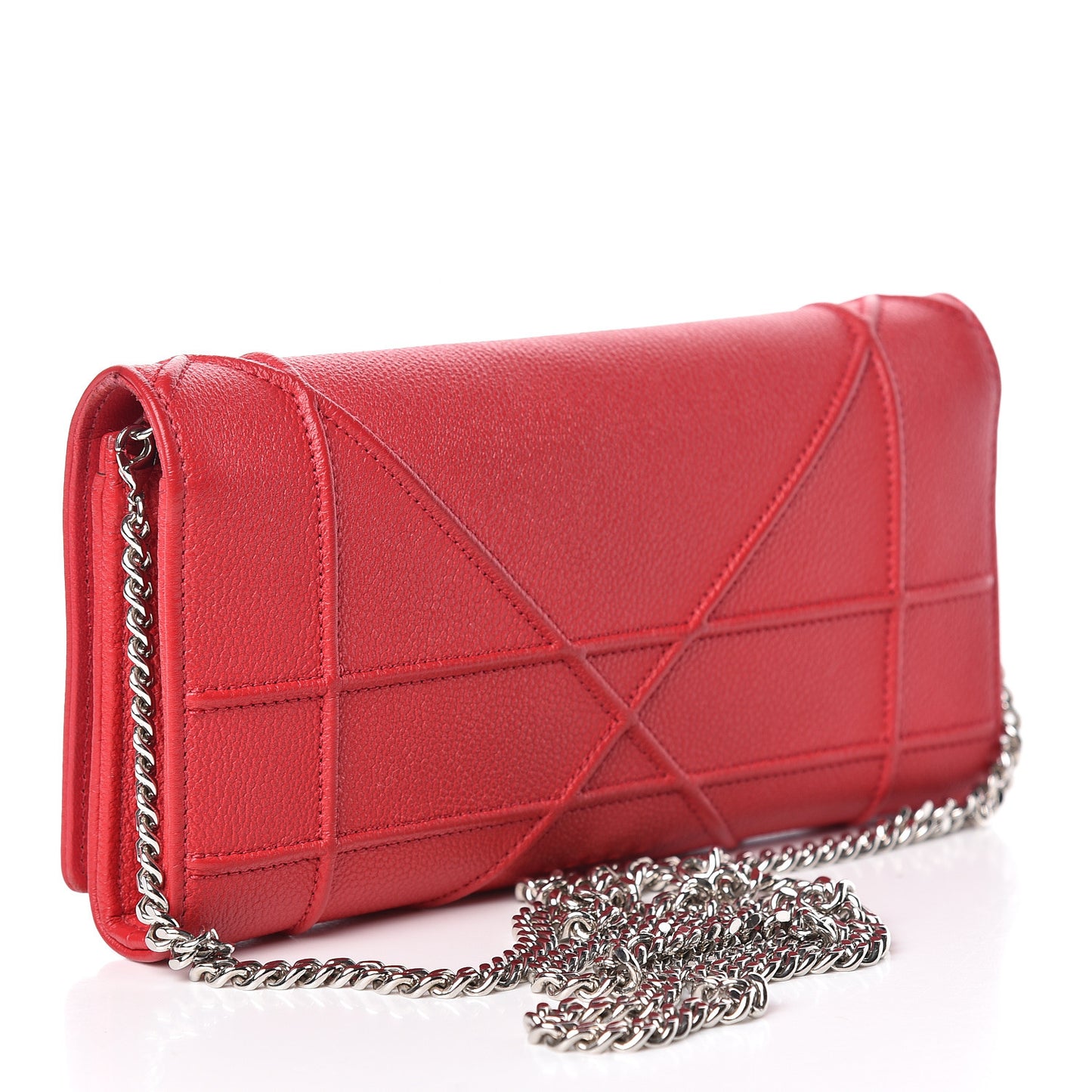 Grained Calfskin Diorama Croisiere Chain Wallet Red