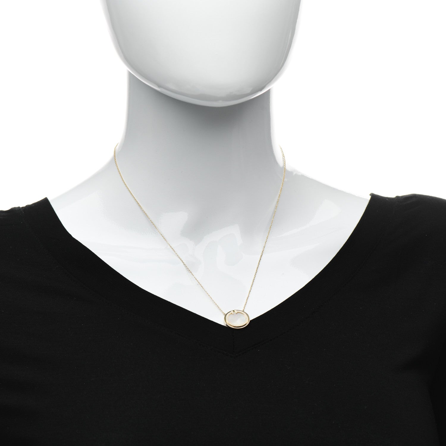 Tiffany 18K Yellow Gold Diamond Mother of Pearl T Circle Pendant Necklace 2 of 4
