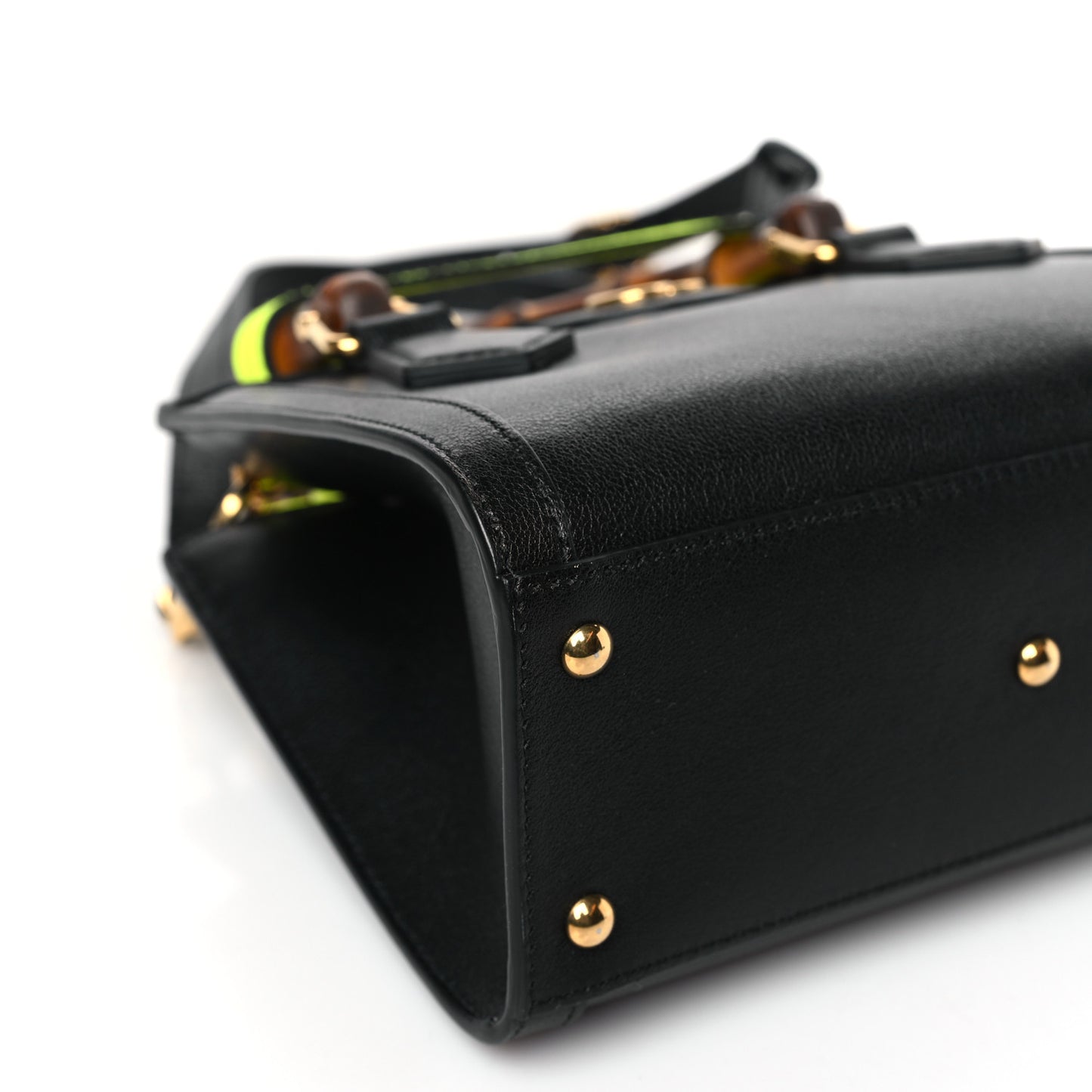 Wonka Grain Calfskin Mini Diana Tote Bag Black Yellow Fluo
