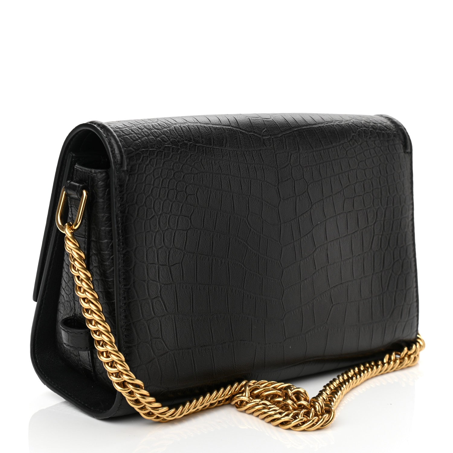 Alexander McQueen Calfskin Crocodile Embossed The Story Shoulder Bag Black 3 of 9