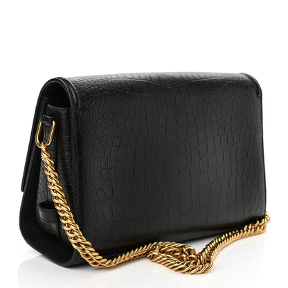 Alexander McQueen Calfskin Crocodile Embossed The Story Shoulder Bag Black 3 of 9