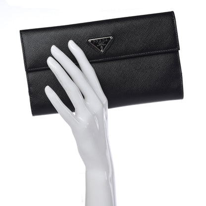 Prada Saffiano Continental Flap Wallet Black 2 of 9