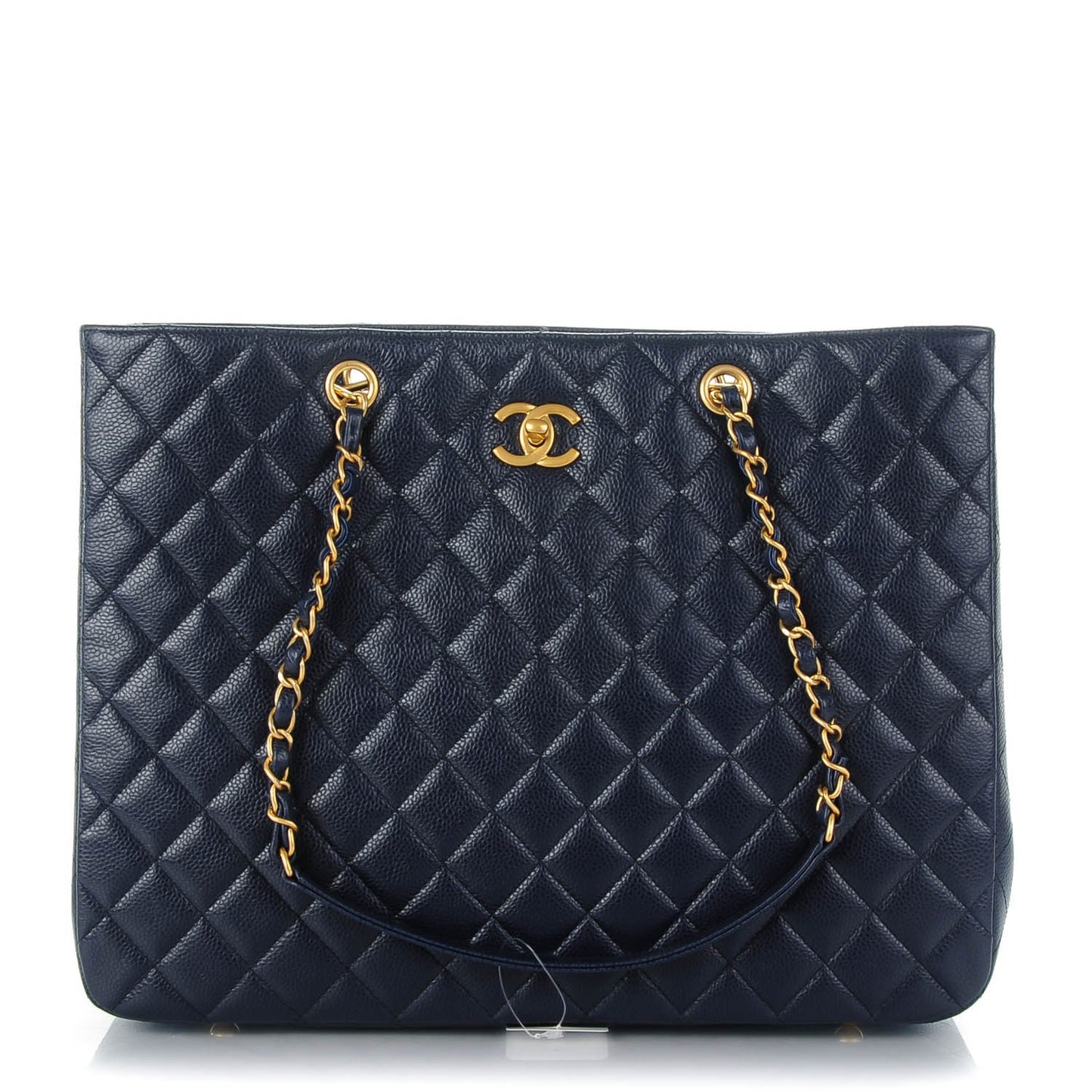 Caviar Quilted Shopping Tote Navy