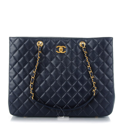Chanel Caviar Quilted Shopping Tote Navy 1 of 7