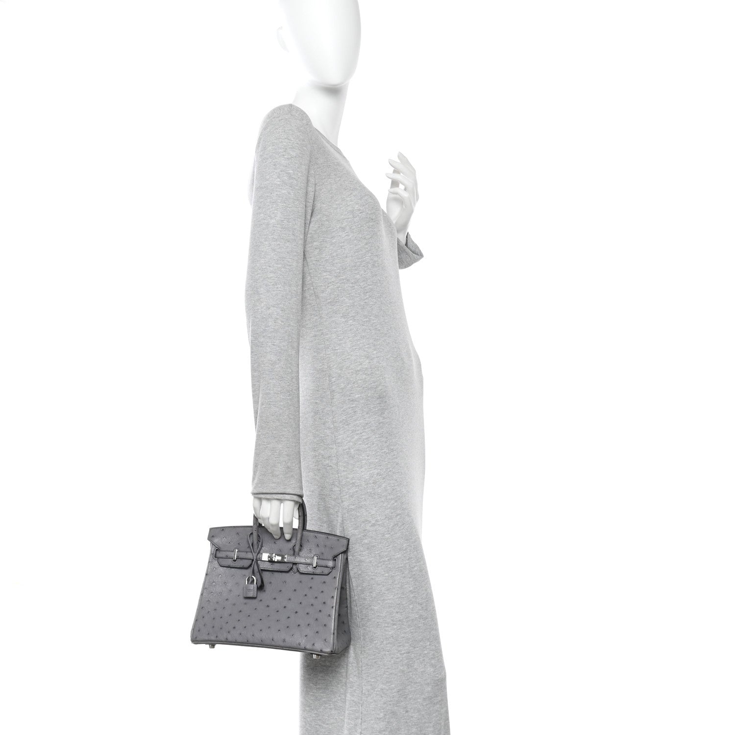 Hermes Ostrich Birkin 25 Gris Agate 2 of 15