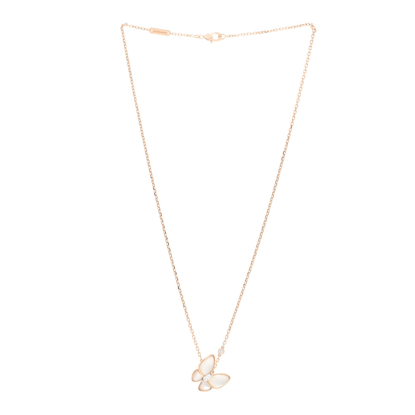 18K Rose Gold Diamond Mother of Pearl Two Butterfly Pendant Necklace