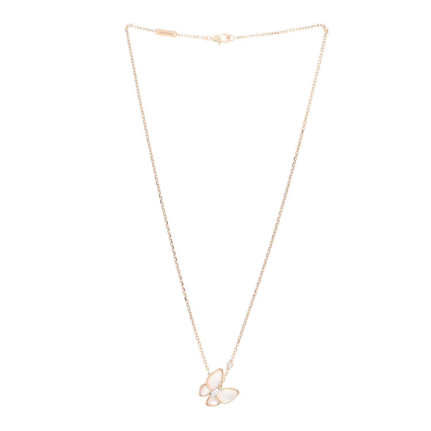 Van Cleef & Arpels 18K Rose Gold Diamond Mother of Pearl Two Butterfly Pendant Necklace 3 of 5