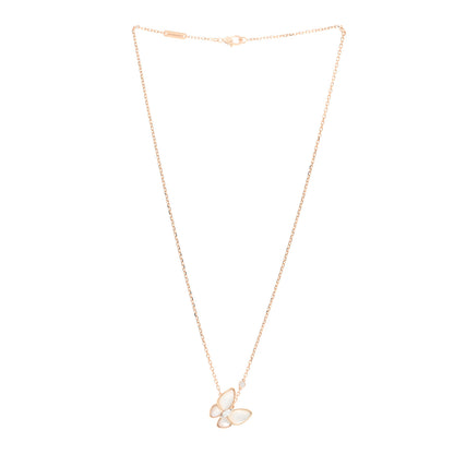 Van Cleef & Arpels 18K Rose Gold Diamond Mother of Pearl Two Butterfly Pendant Necklace 3 of 5