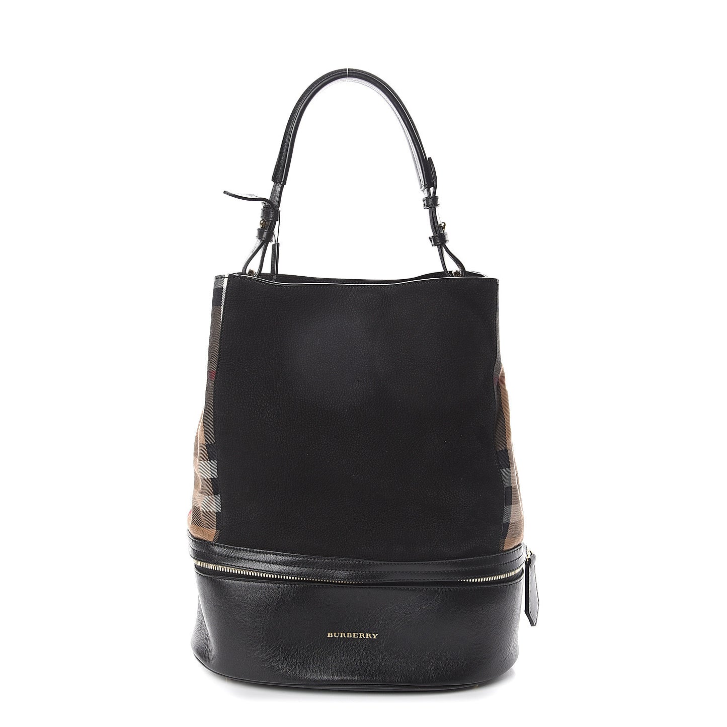 Nubuck Canvas Check Beckett Bucket Bag Black