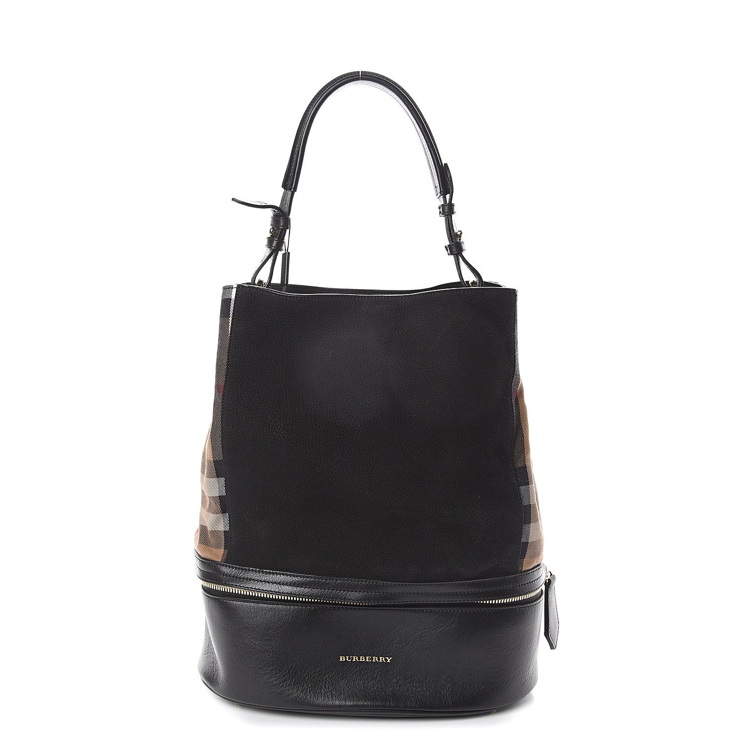 Burberry Nubuck Canvas Check Beckett Bucket Bag Black 1 of 8