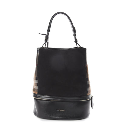 Burberry Nubuck Canvas Check Beckett Bucket Bag Black 1 of 8