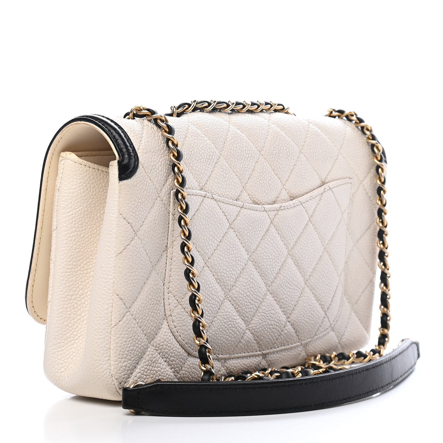 Caviar Quilted Small CC Filigree Flap White Black