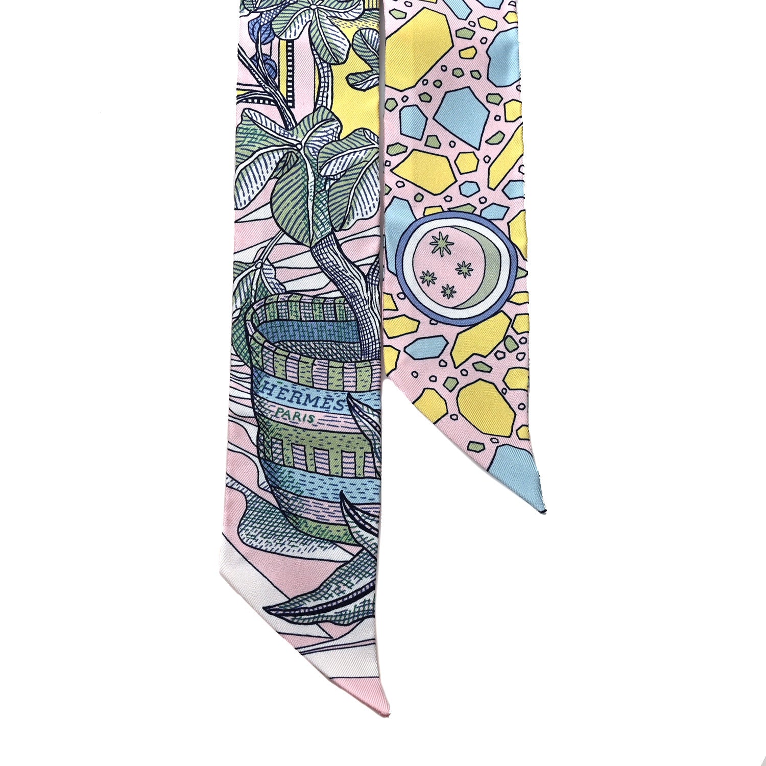 Hermes Silk La Danse Des Amazones Twilly Rose Pale Bleu Jaune 2 of 4