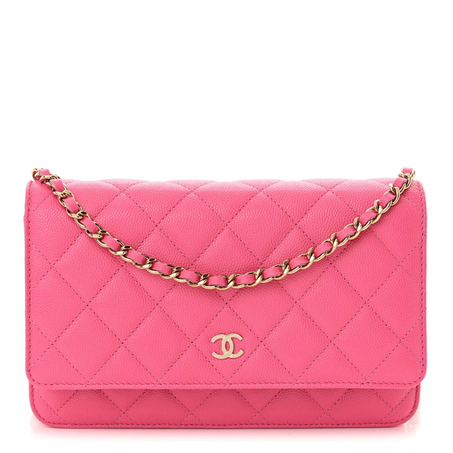 Caviar Quilted Wallet on Chain WOC Pink