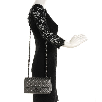 Chanel Metallic Lambskin Quilted Mini Rectangular Flap Dark Grey 2 of 8