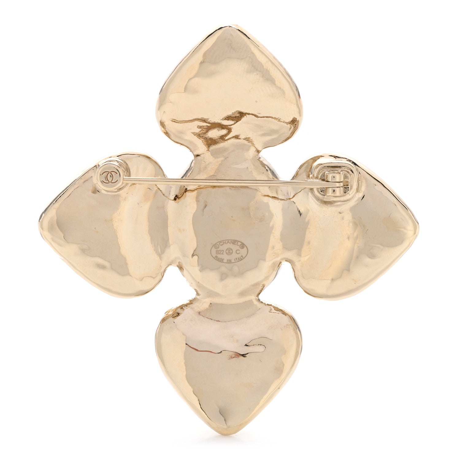 Chanel Resin Pearl CC Heart Brooch Gold Pearly White Black 3 of 5