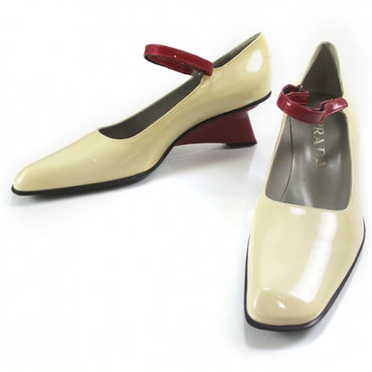 Prada Vernice Heels 38.5 Beige Red 1 of 6