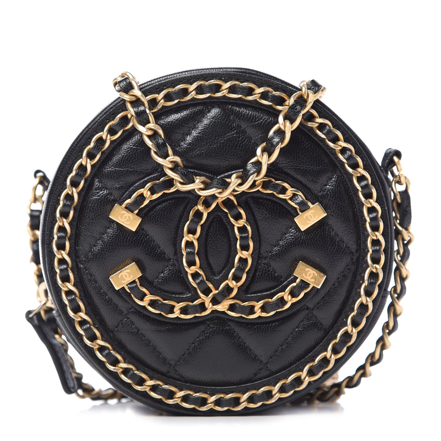 Chanel Lambskin Quilted Round Filigree Chain Around Crossbody Black 1 of 10