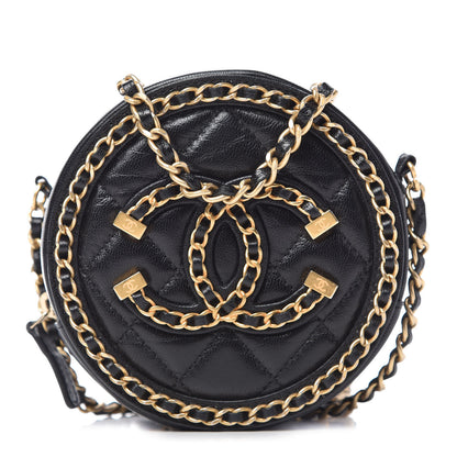Chanel Lambskin Quilted Round Filigree Chain Around Crossbody Black 1 of 10