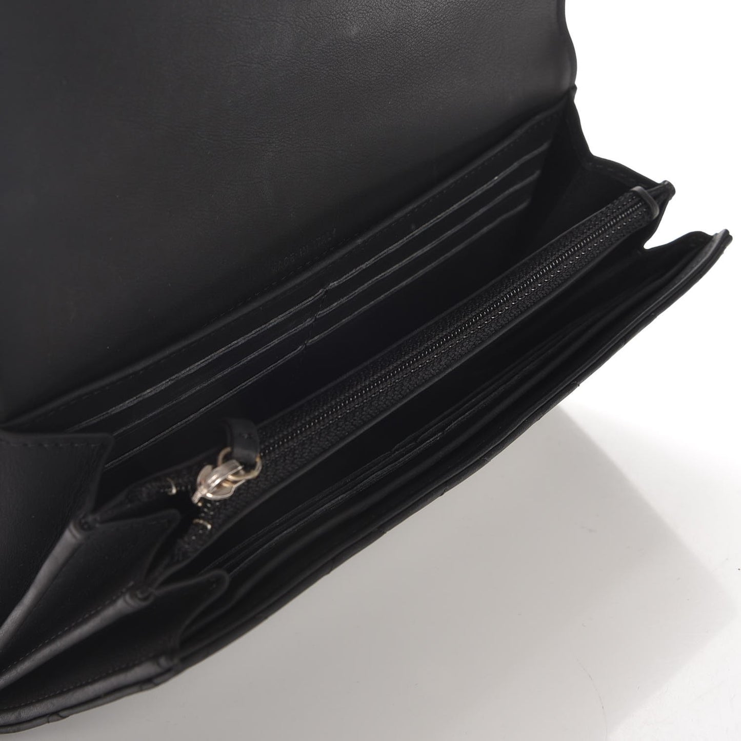 Lambskin Quilted Long Gusset Flap Wallet Black