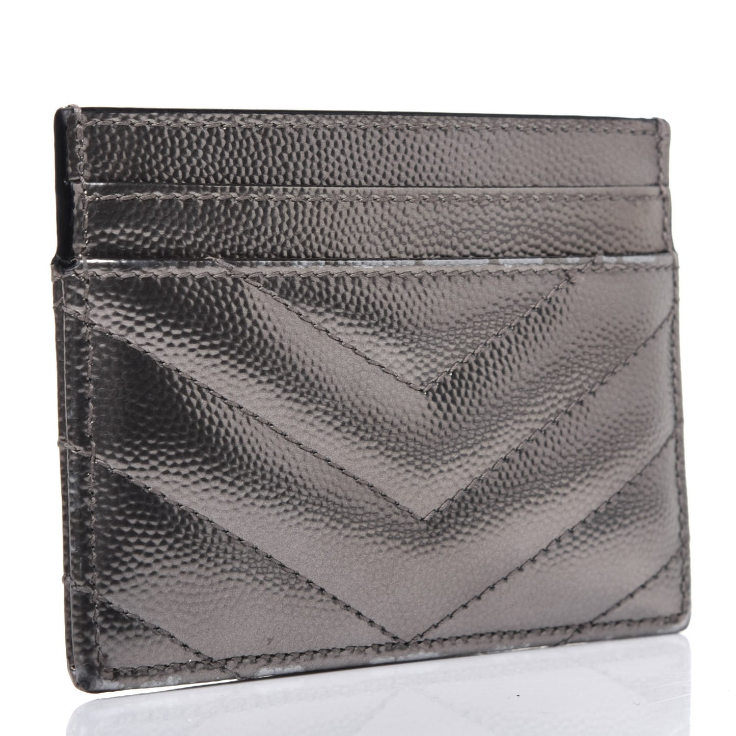 Metallic Grain De Poudre Matelasse Chevron Monogram Credit Card Case Pimbo