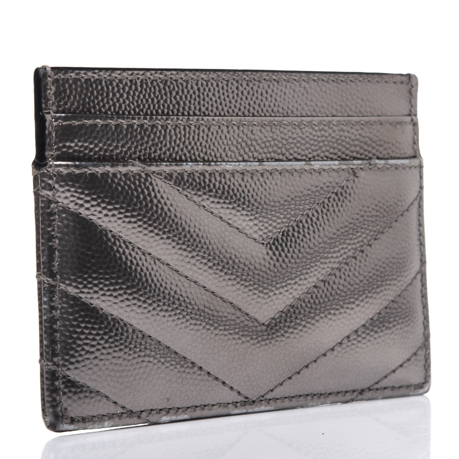 Saint Laurent Metallic Grain De Poudre Matelasse Chevron Monogram Credit Card Case Pimbo 3 of 14