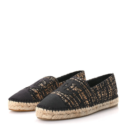 Chanel Metallic Tweed Grosgrain CC Espadrilles 40 Black Gold 4 of 11