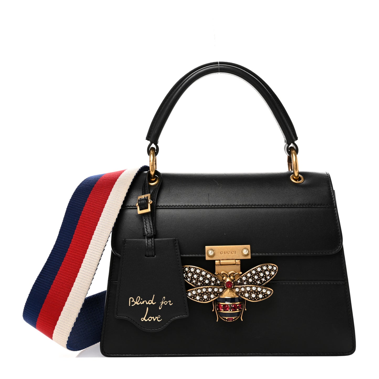 Calfskin Sylvie Web Small Queen Margaret Top Handle Bag Black