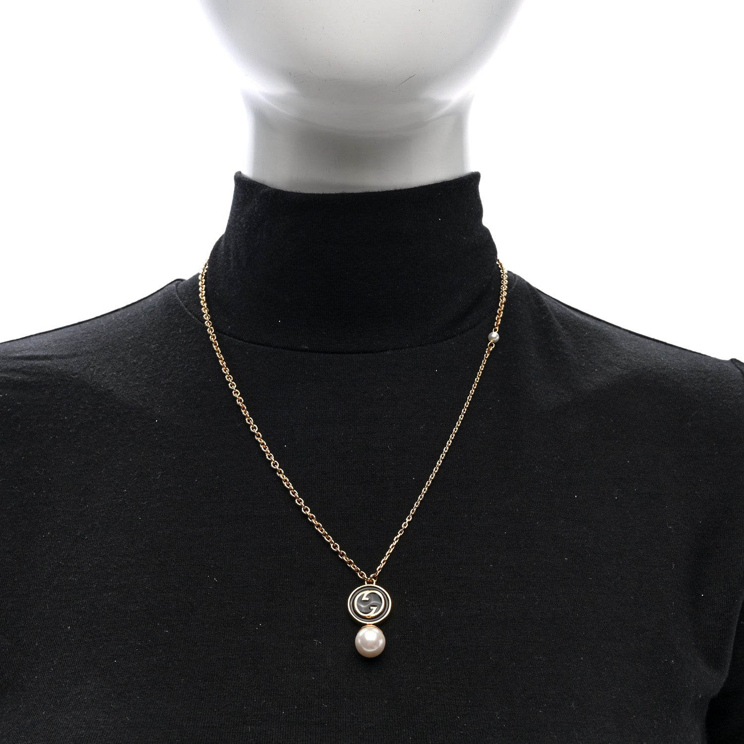 Gucci Metal Enamel Blondie Pendant Necklace Gold Black 2 of 5