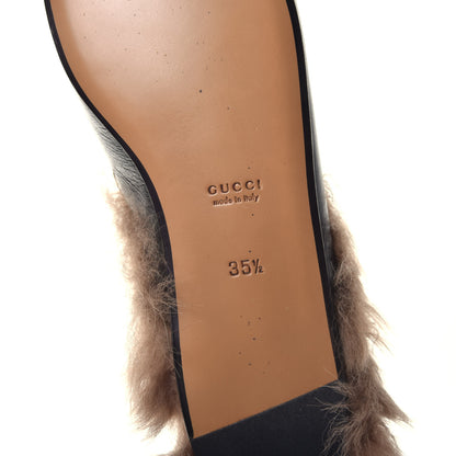 Gucci Goatskin Fur Bee Star Embroidered Womens Princetown Slippers 35.5 Black 6 of 8
