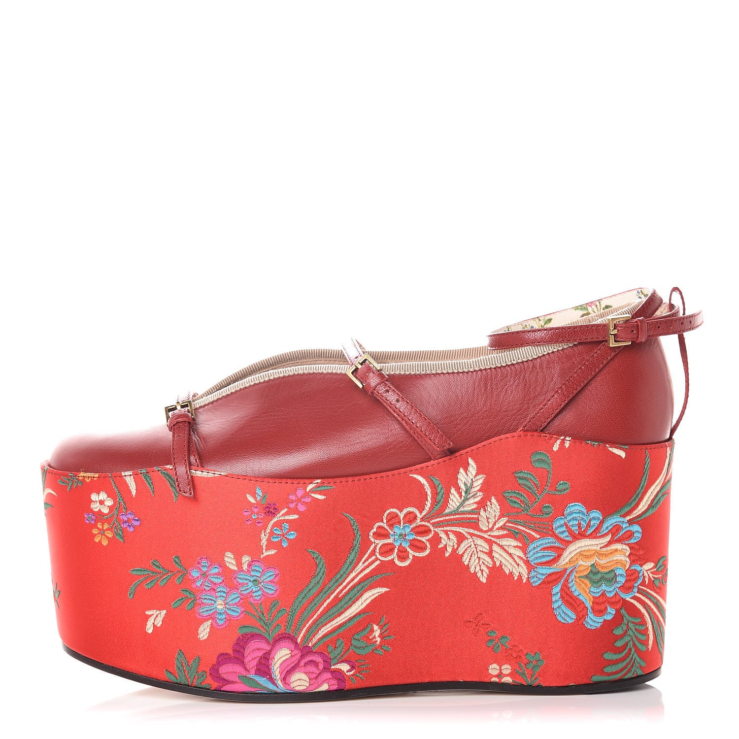 Gucci Malaga Kid Silk Hannelore Detachable Platform Slide 38 Hibiscus Red 1 of 17