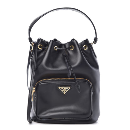 Prada Soft Calf Saffiano Mini Bucket Crossbody Bag Black 1 of 9