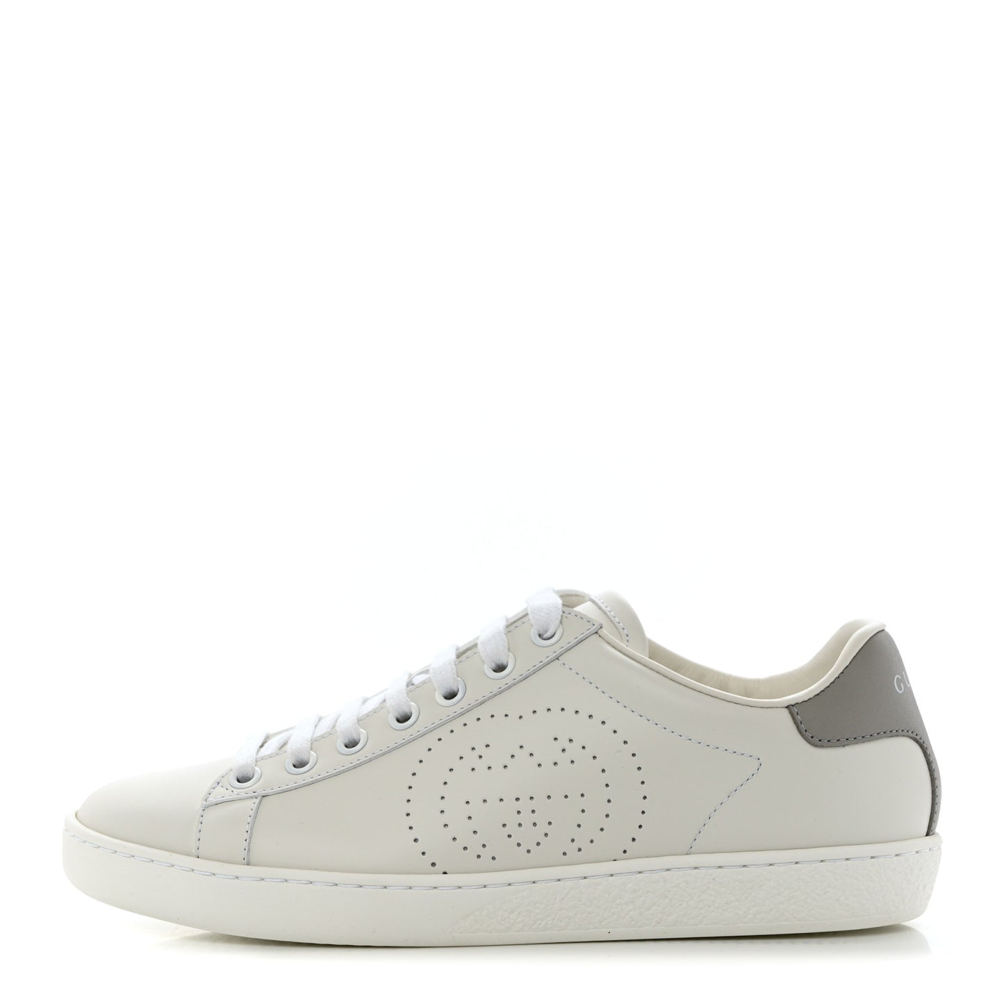 Calfskin Interlocking G Perforated Womens Ace Sneakers 35.5 White Grey Sky