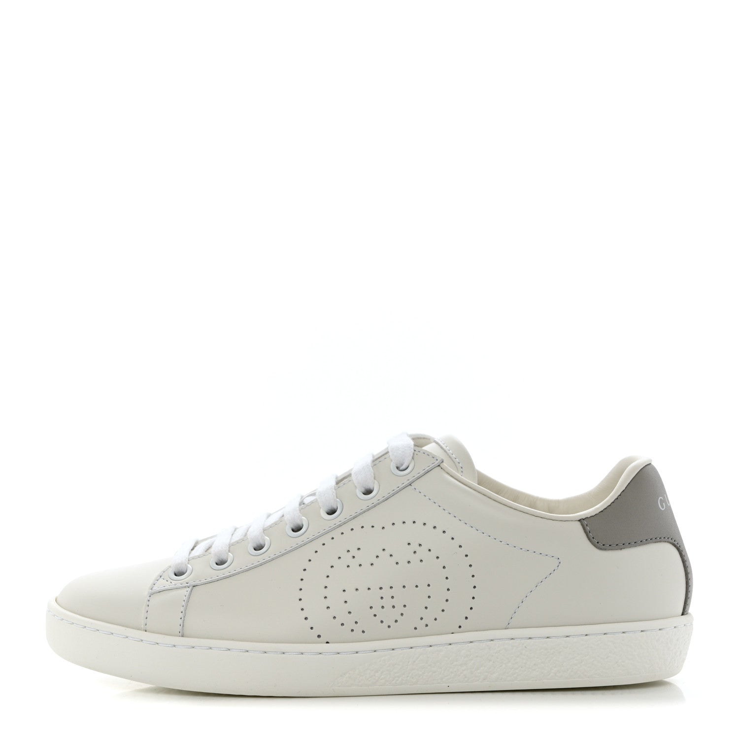 Gucci Calfskin Interlocking G Perforated Womens Ace Sneakers 35.5 White Grey Sky 1 of 8