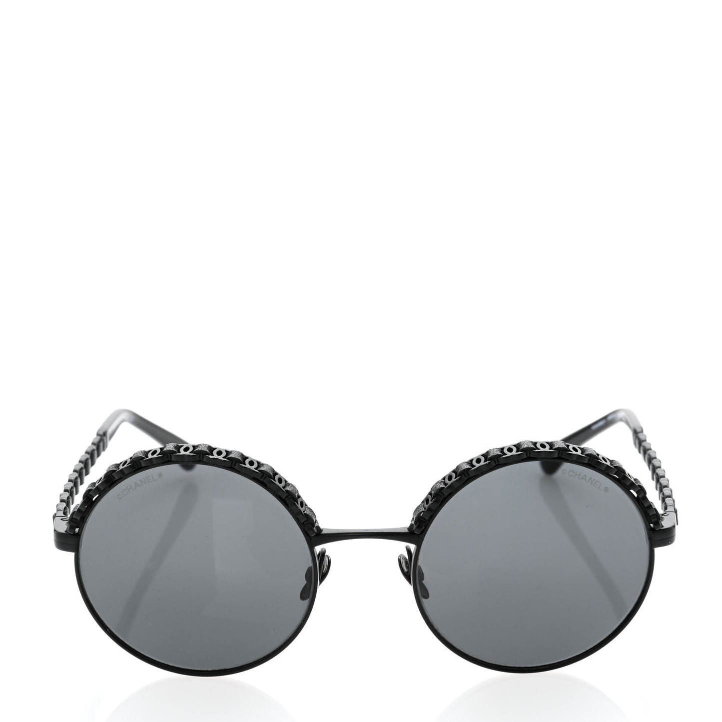 Metal Calfskin Round Chain Sunglasses 4265-Q Black