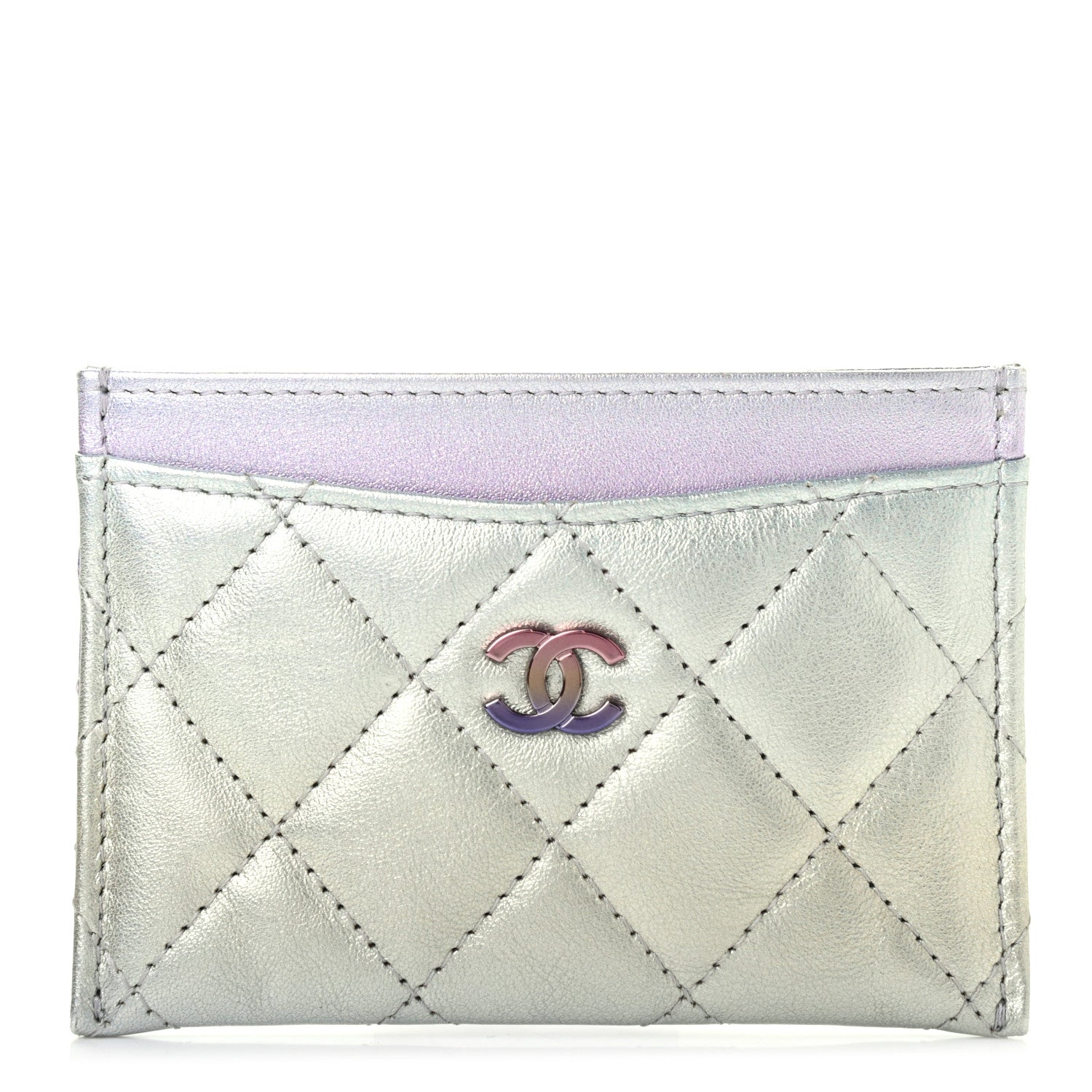 Chanel Gradient Metallic Calfskin Quilted Card Holder Silver Blue Yellow Purple 1 of 8