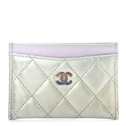 Chanel Gradient Metallic Calfskin Quilted Card Holder Silver Blue Yellow Purple 1 of 8