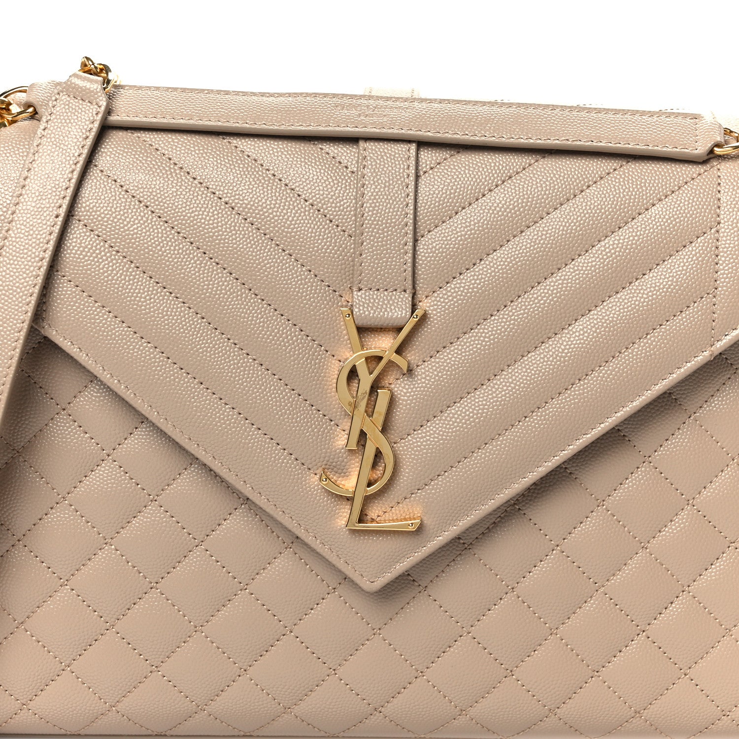 Saint Laurent Grain De Poudre Mixed Matelasse Large Triquilt Monogram Satchel Dark Beige 9 of 11