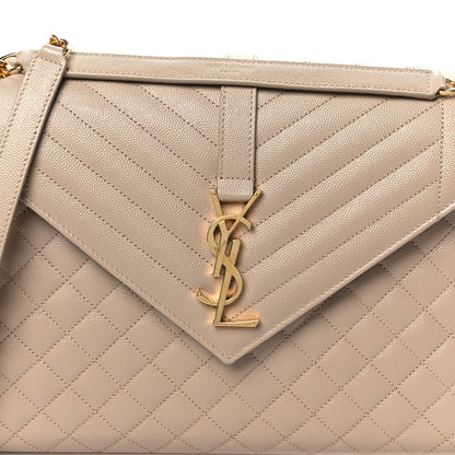 Saint Laurent Grain De Poudre Mixed Matelasse Large Triquilt Monogram Satchel Dark Beige 9 of 11