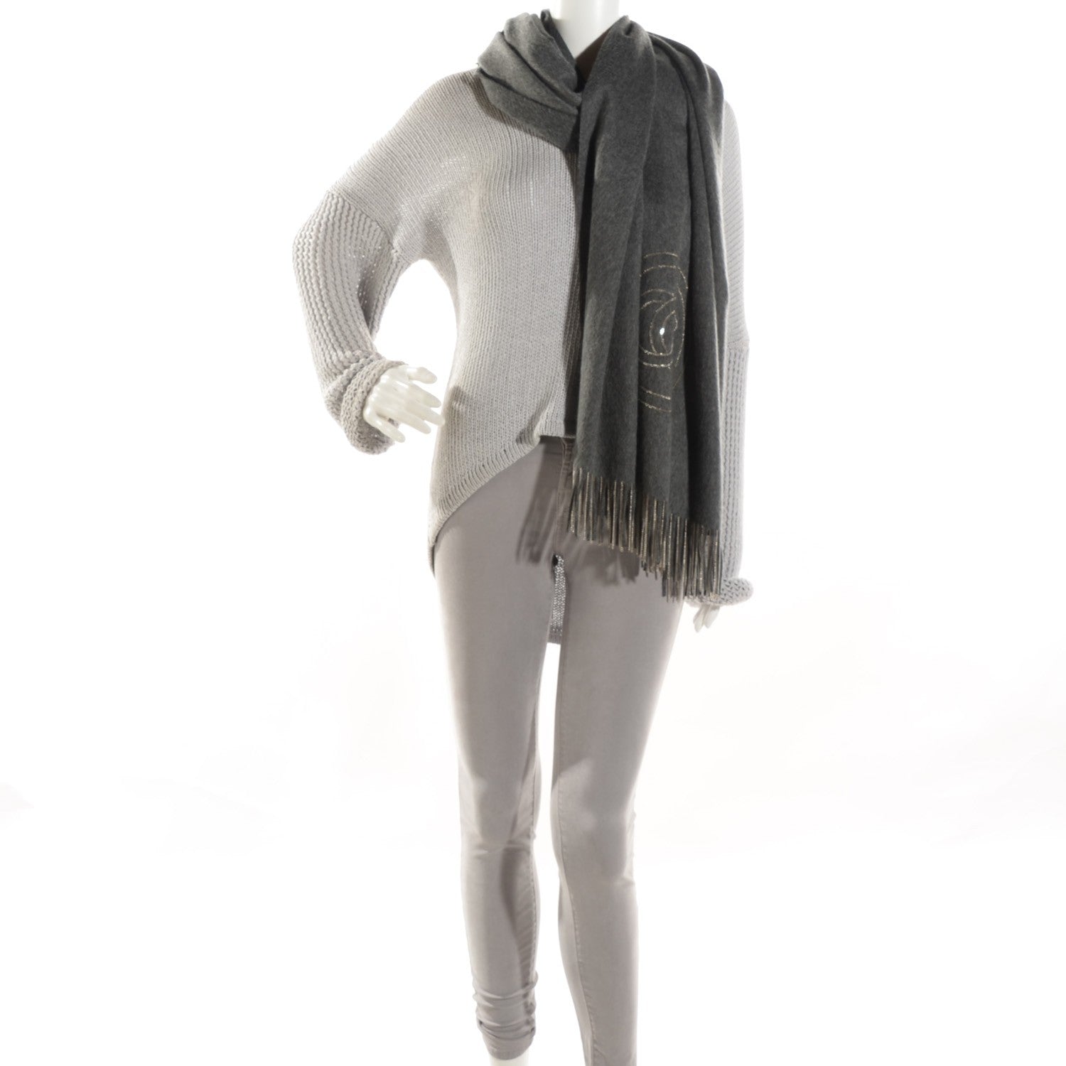 Chanel Cashmere CC Chain Fringe Shawl Dark Grey 2 of 6