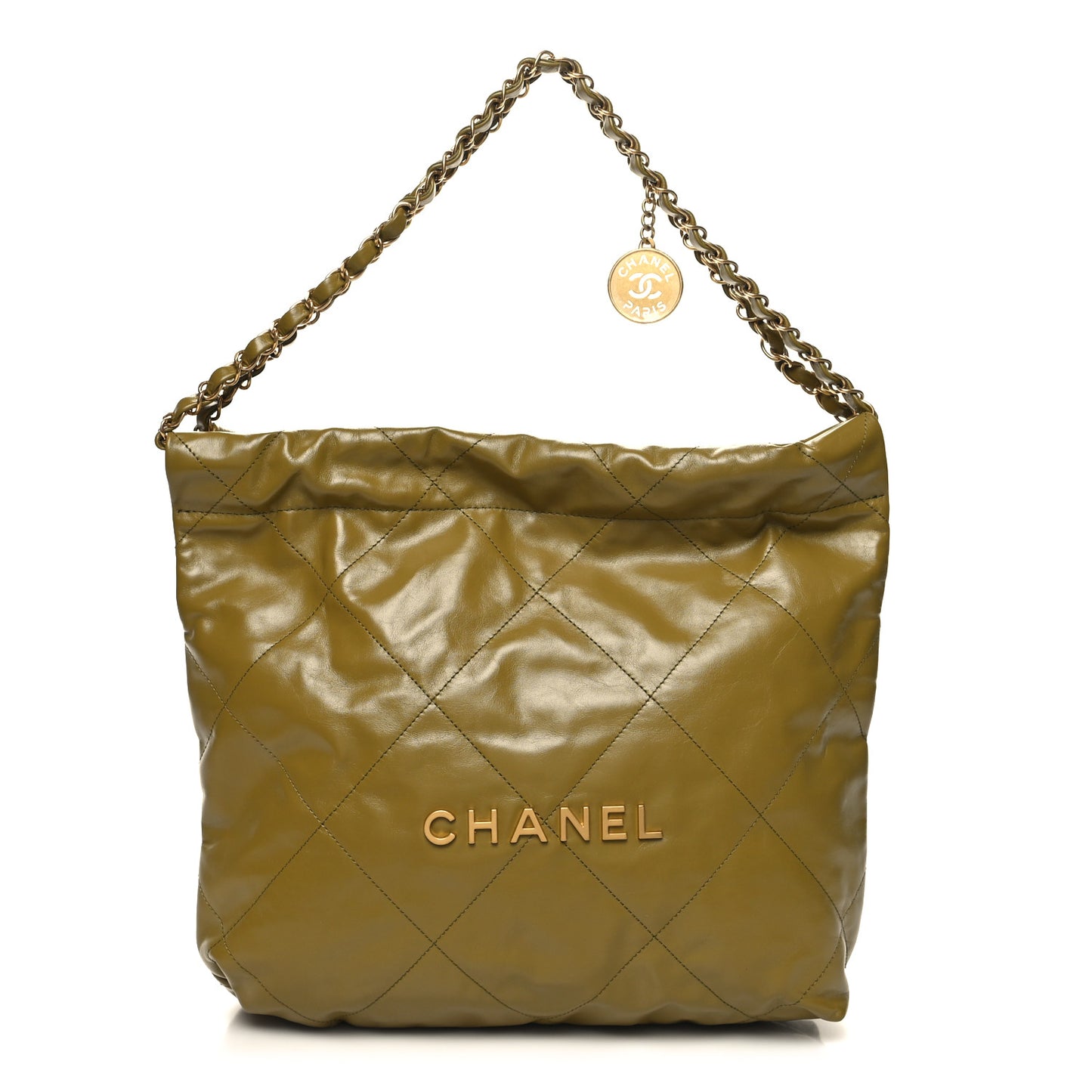 Shiny Calfskin Quilted Chanel 22 Green