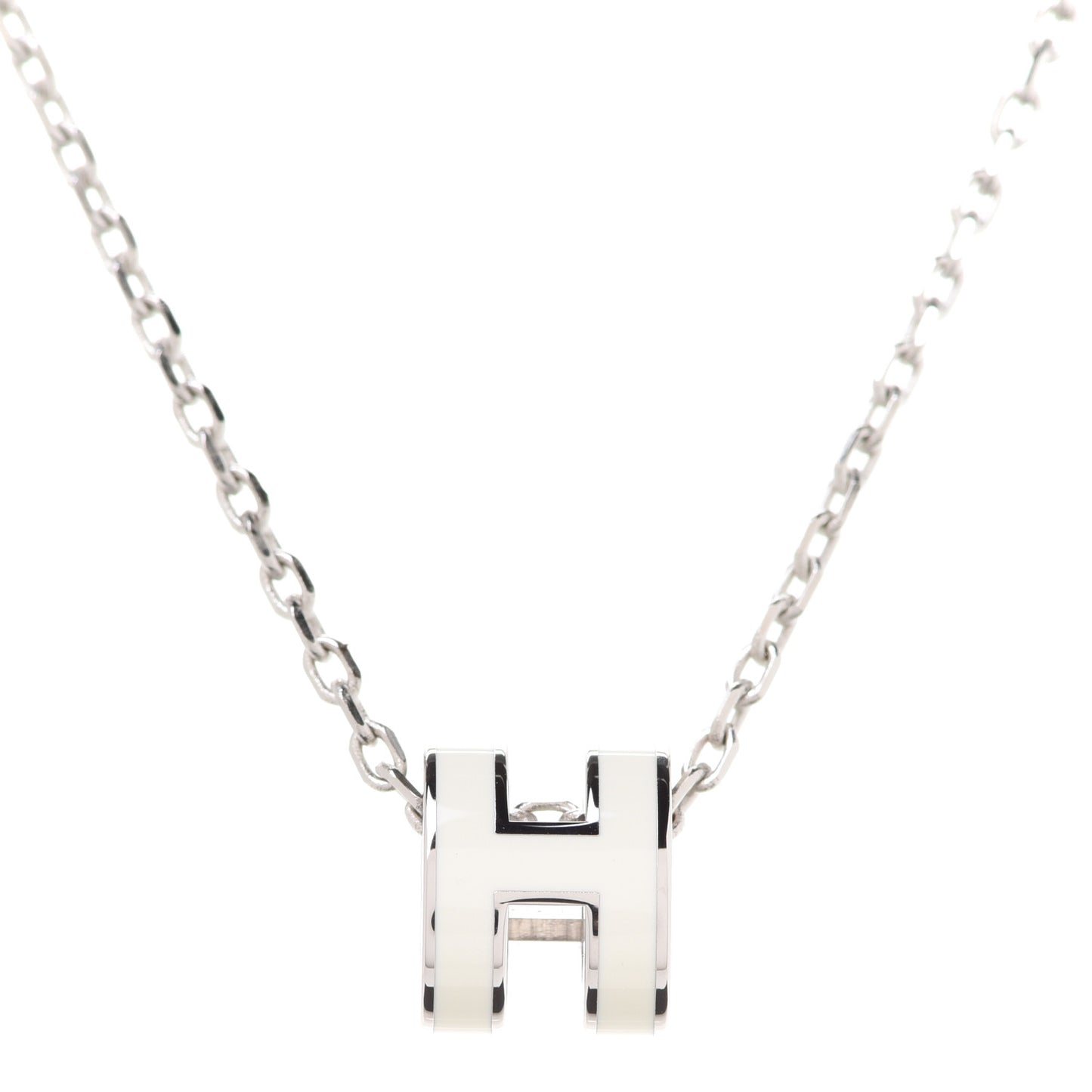 Lacquered Palladium Mini Pop H Pendant Necklace White